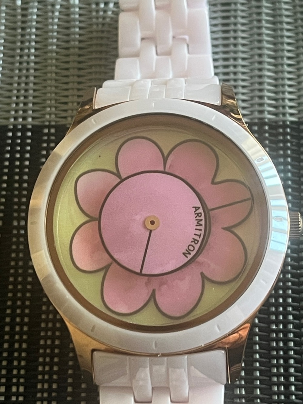 Armitron Pink Flower Dial Watch with White Strap